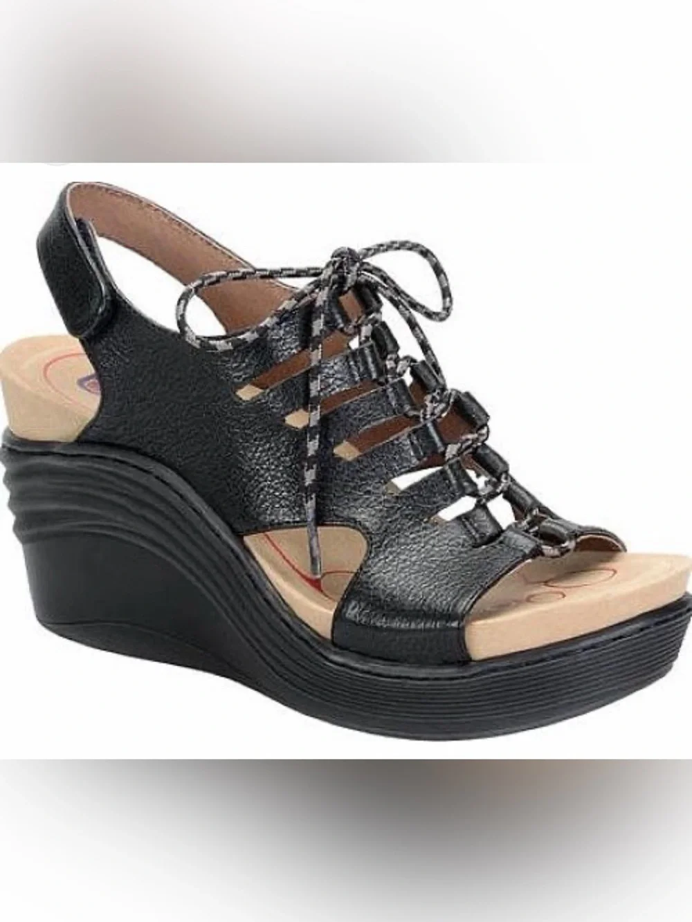 Bionica Black Lace-Up Platform Wedge Sandals